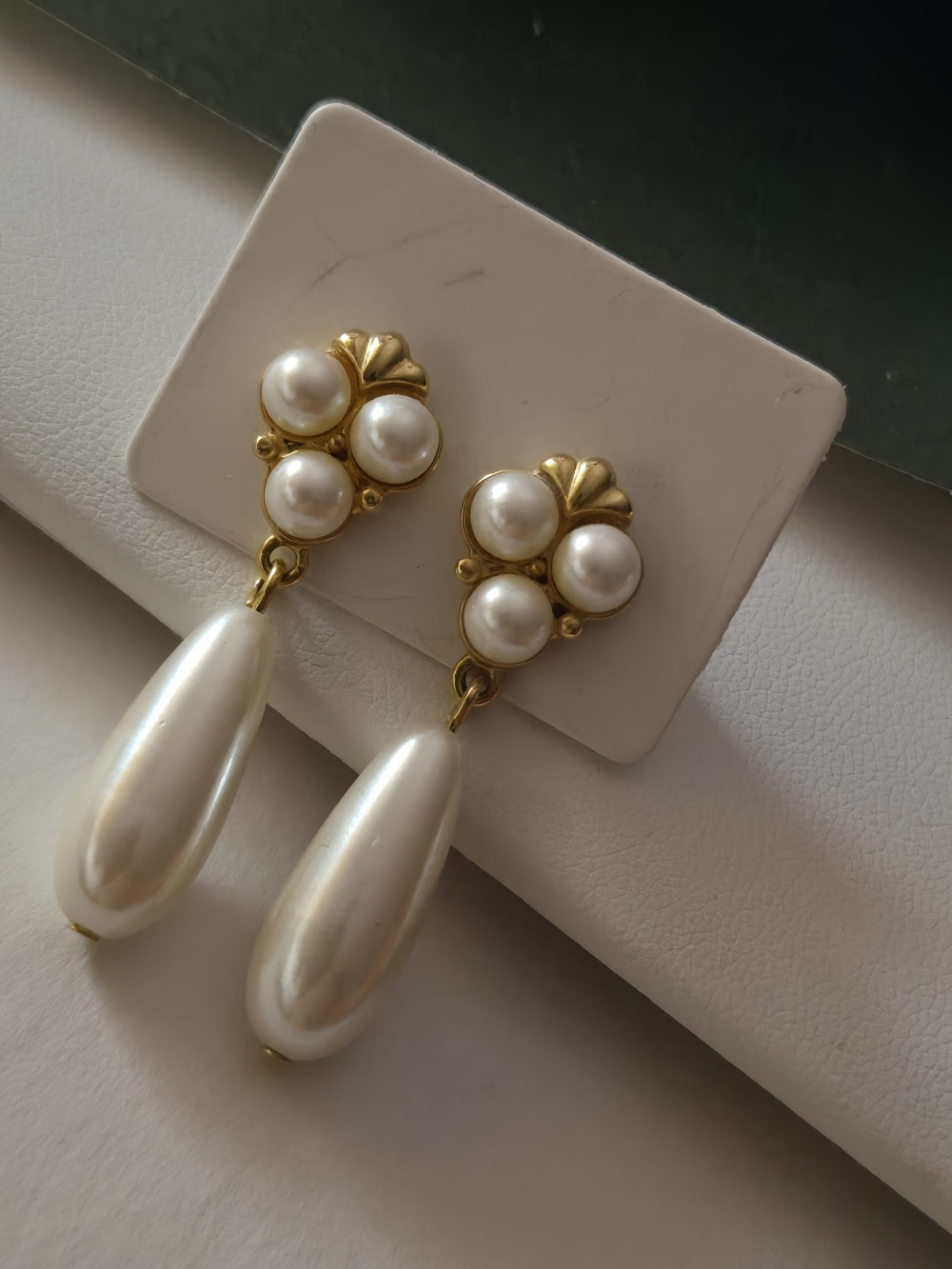 Monet Gold Tone Vintage Pearl Drop Steel Post Earrings